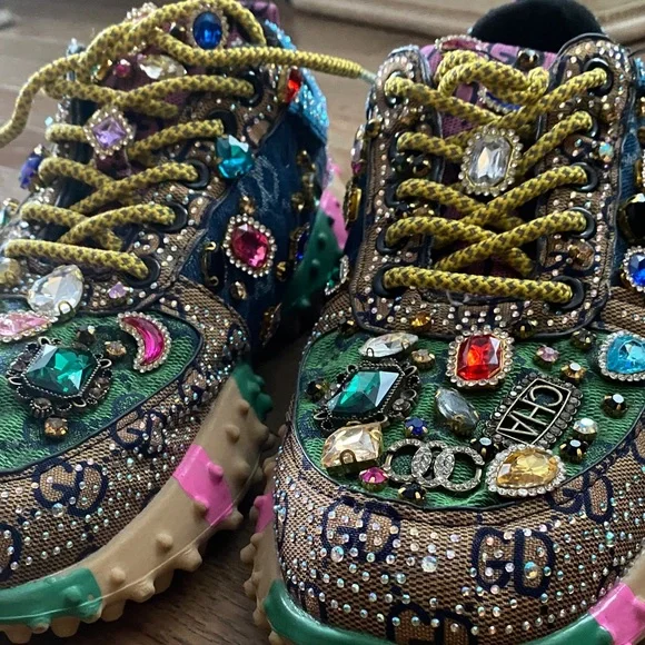 Taxi Rhinestone Canvas Bling Shoes Sz 8.5 Multicolor Gems - Picture 1 of 16